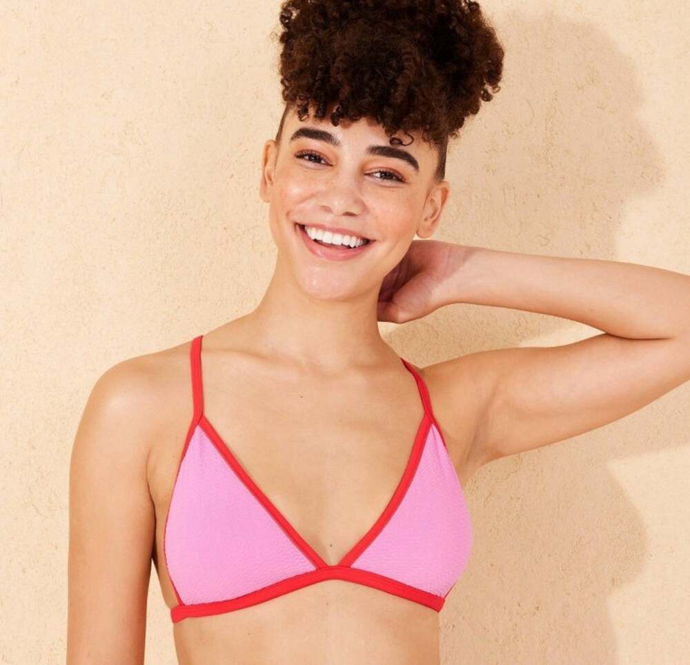 Wild Fable Pucker Textured Contrast Binding Triangle Bikini Top -Pink Women's M